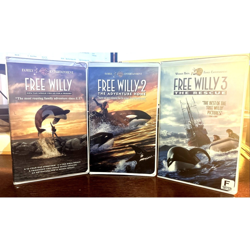 Free Willy 1, 2, & 3 VHS Clamshell VHS Tapes Tested And Work Great!